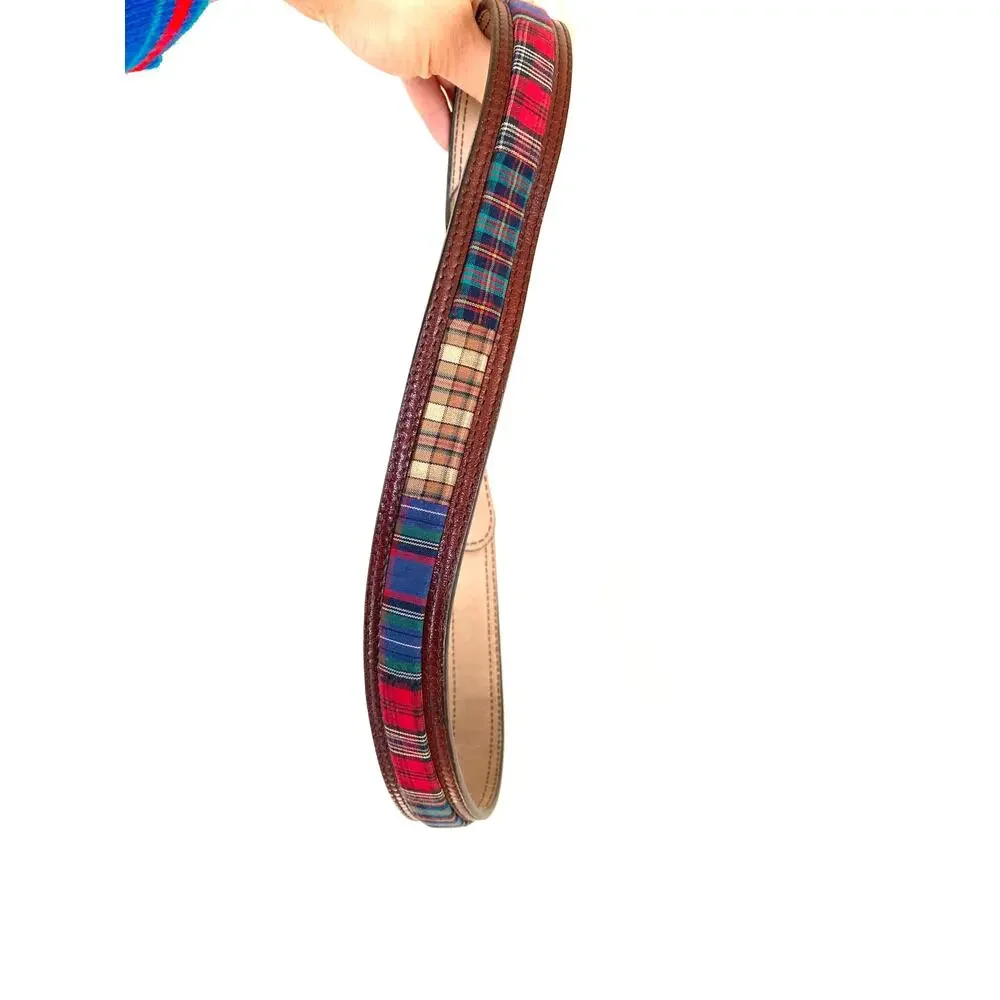 Women's Fossil Belt M Leather Plaid Fabric Preppy Tartan 29